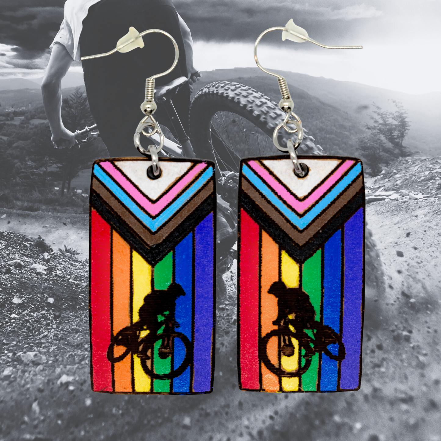 Rainbow Trail Rider lightweight rectangle MTB earrings