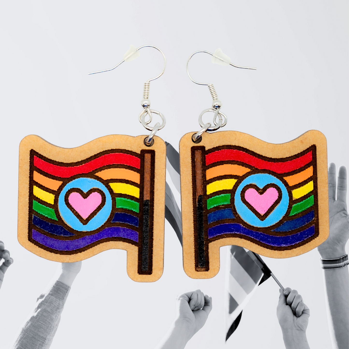 Rainbow Heart Flag lightweight Pride earrings