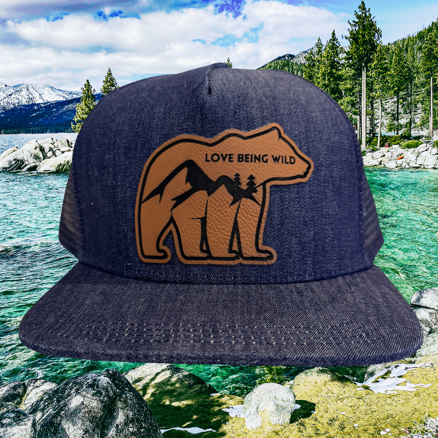 Denim Navy Bear Flatbill Snapback | Made in Tahoe Collection