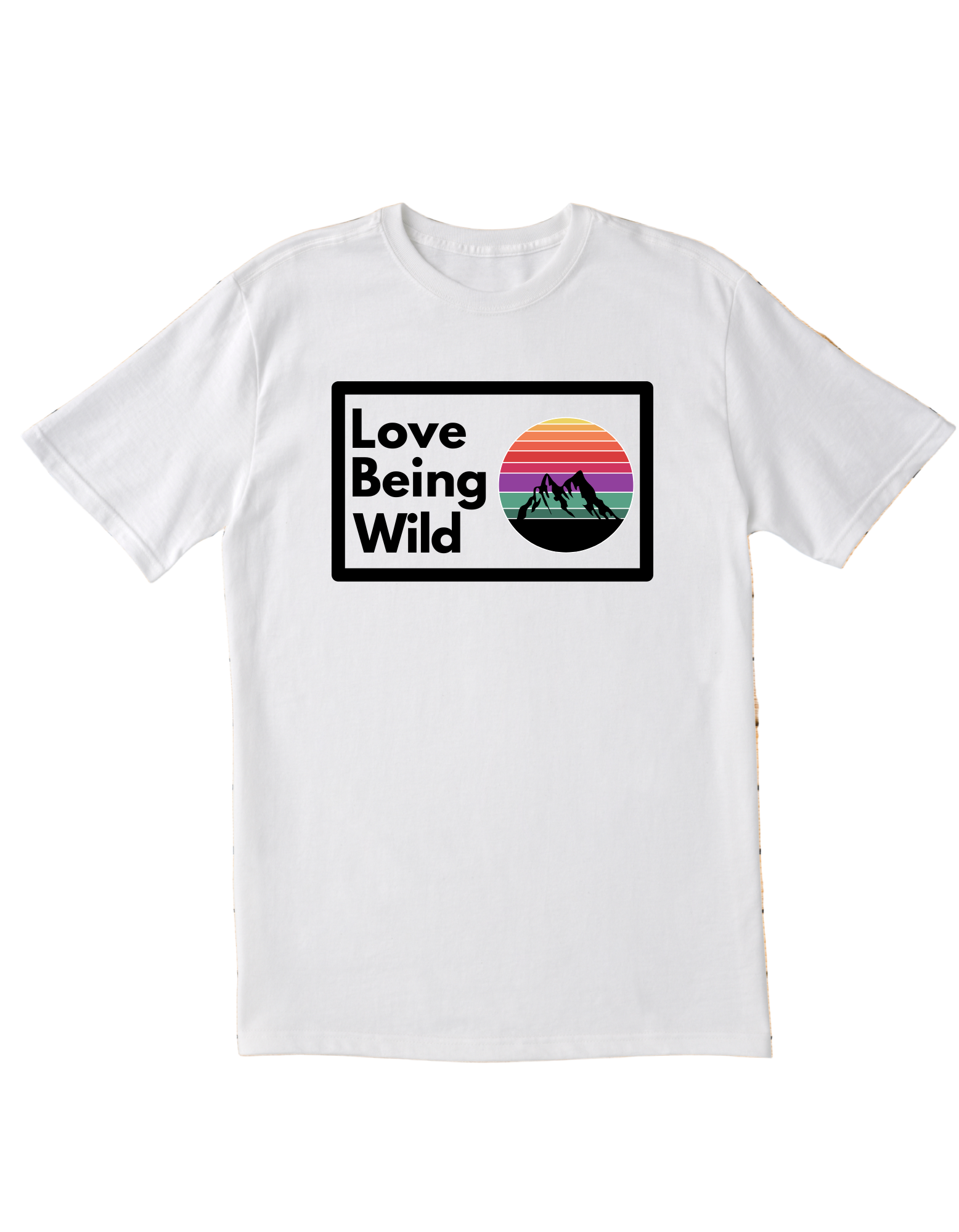 White t-shirt with 'Love Being Wild' graphic 