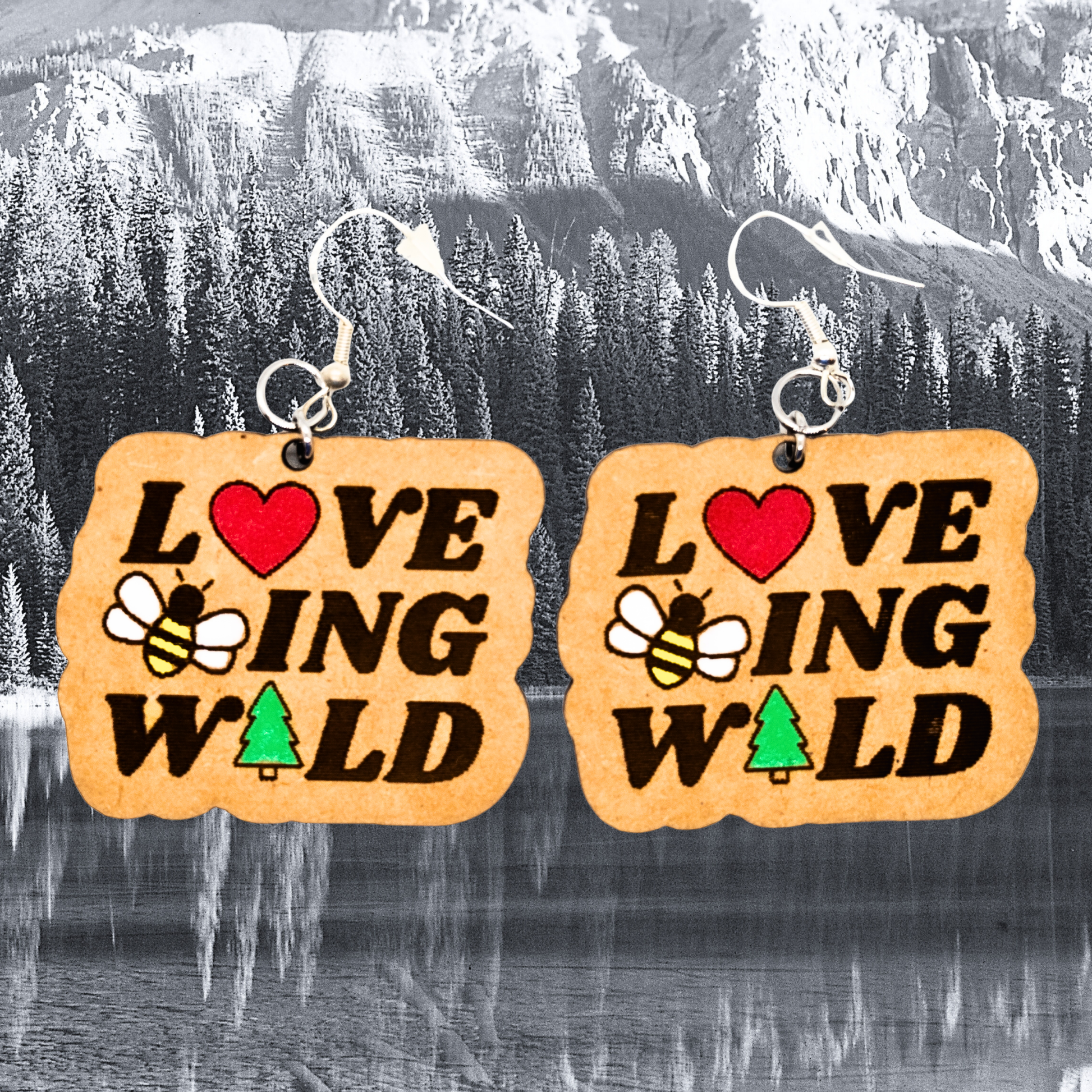 Love Being Wild Logo lightweight brand earrings with silver hooks