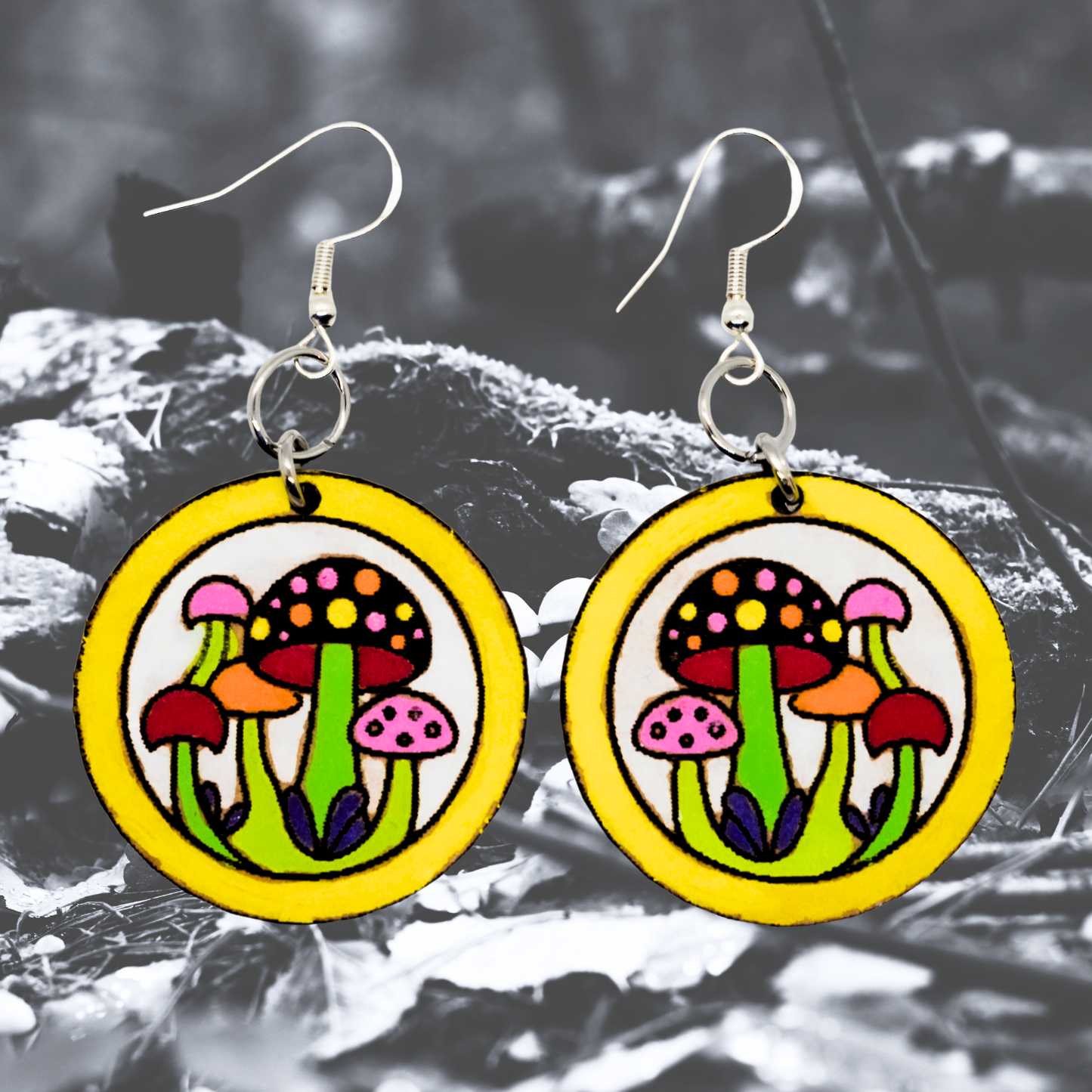 Magic Mushroom Grove lightweight round drop earrings