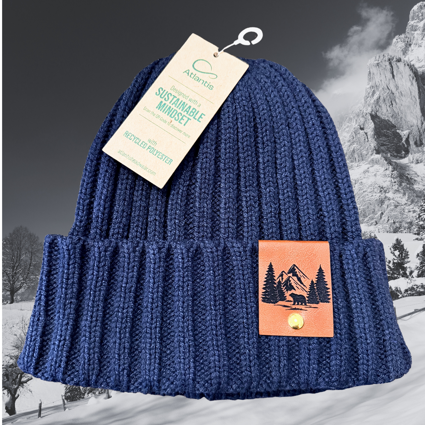 Mountain Bear Sustainable Cable Knit Cuffed Beanie| Made in Tahoe Collection