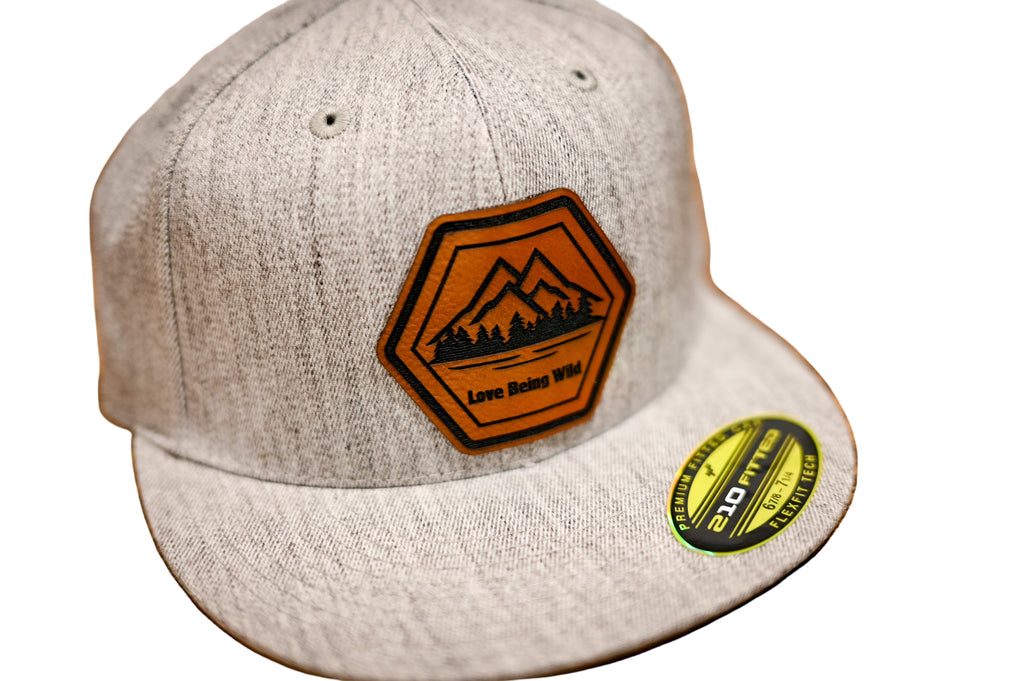 Gray cap with a leatherette patch