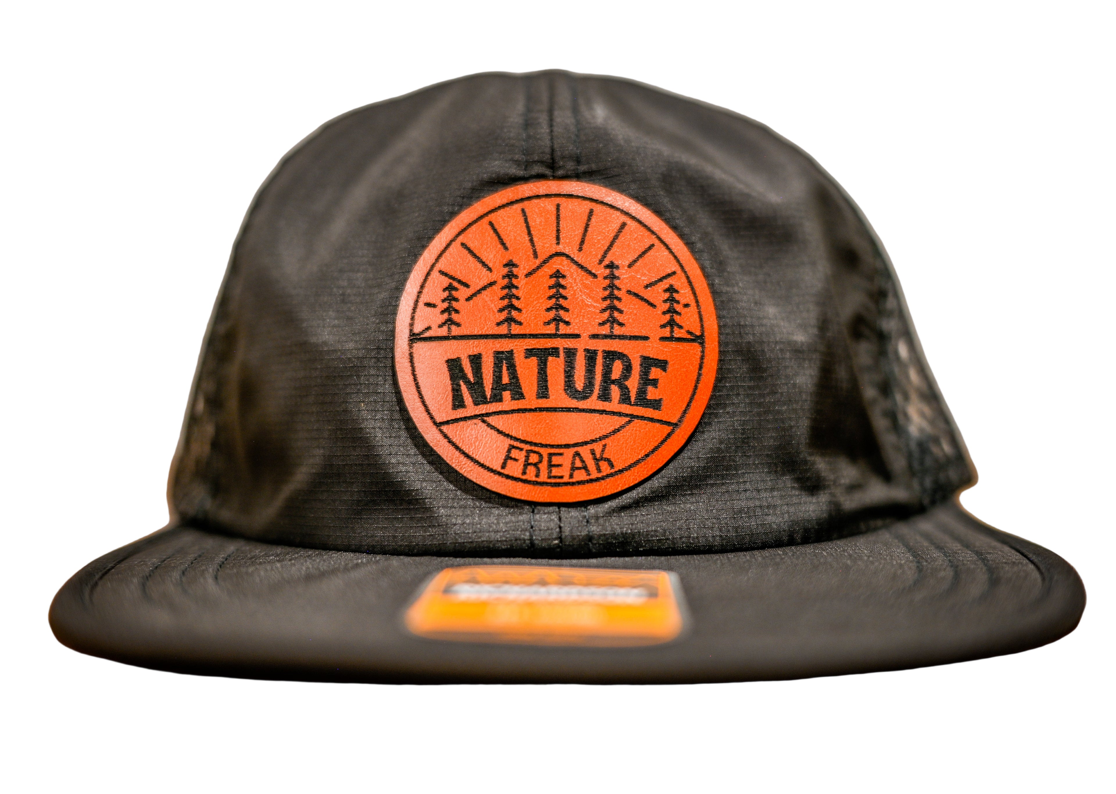 Black cap with orange 'Nature Freak' logo 