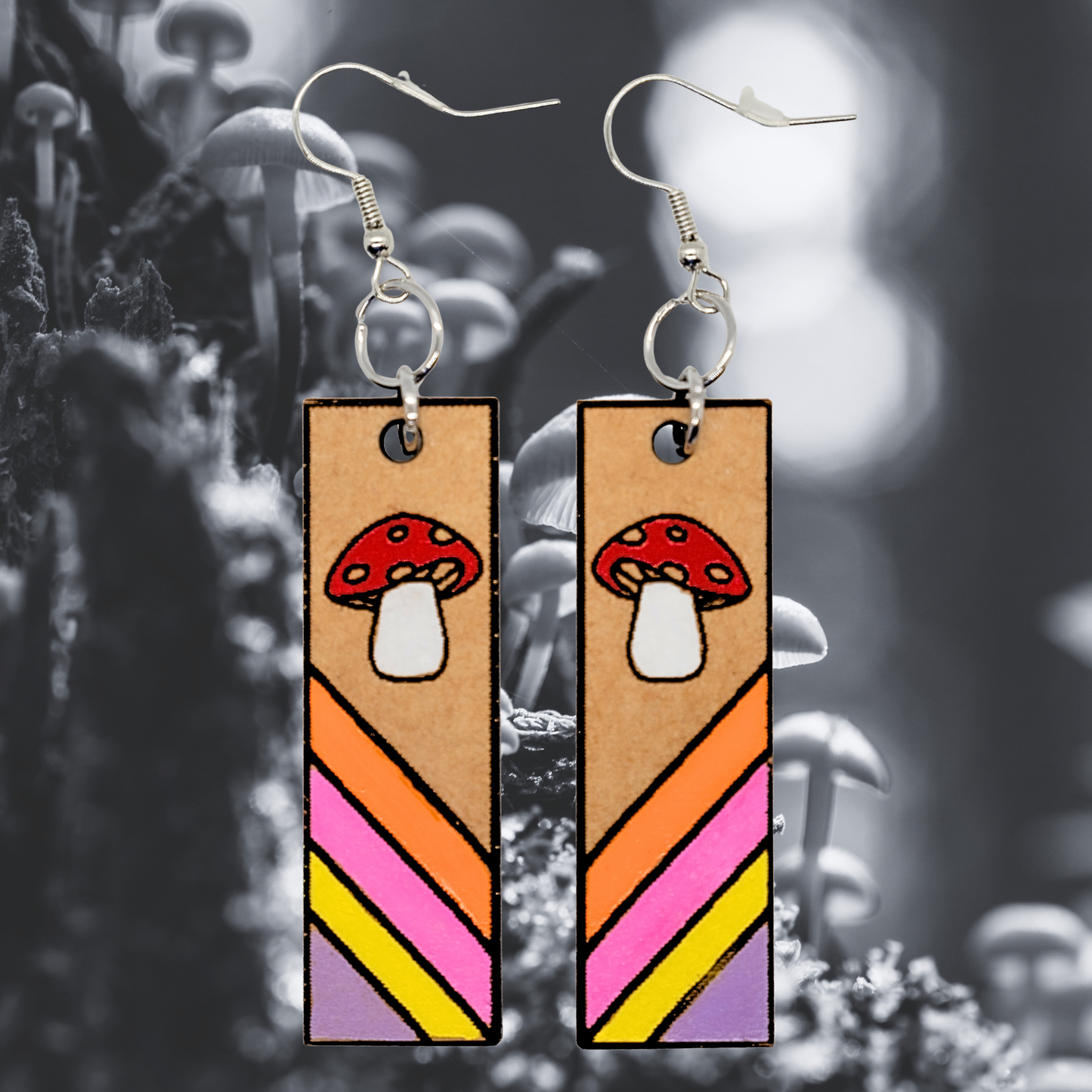 Retro Trail Shroom lightweight earrings with red cap mushroom