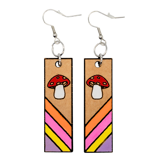 Rectangular retro mushroom earrings with colorful stripes