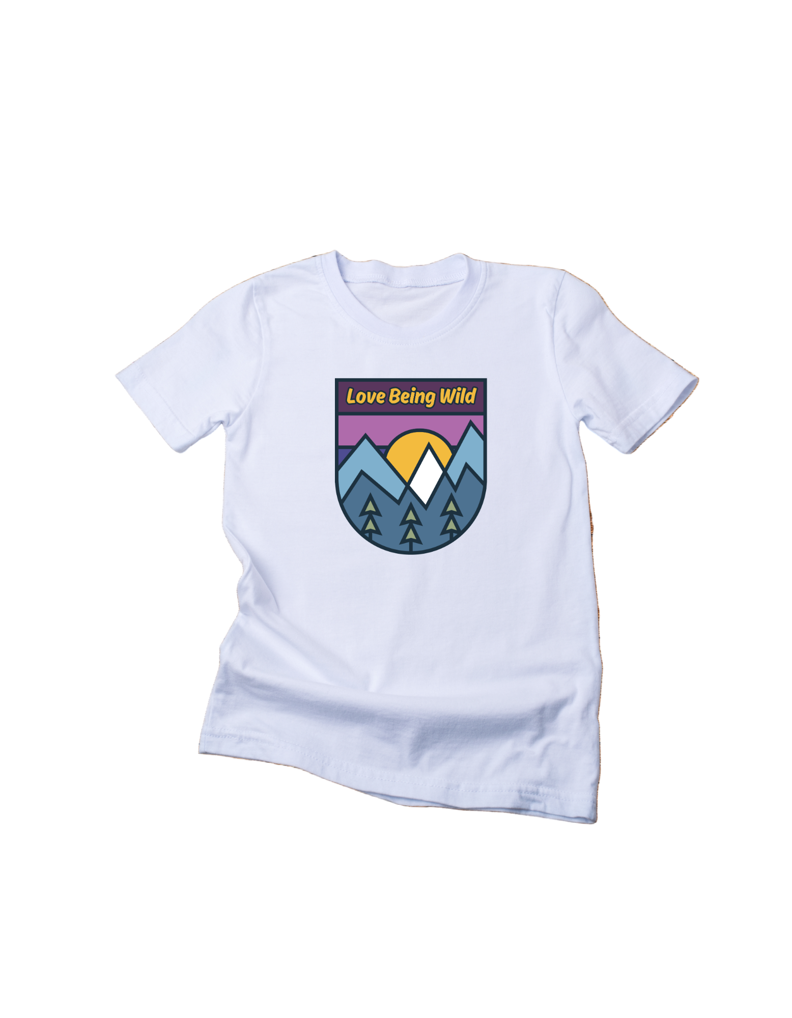 White t-shirt with a colorful graphic 