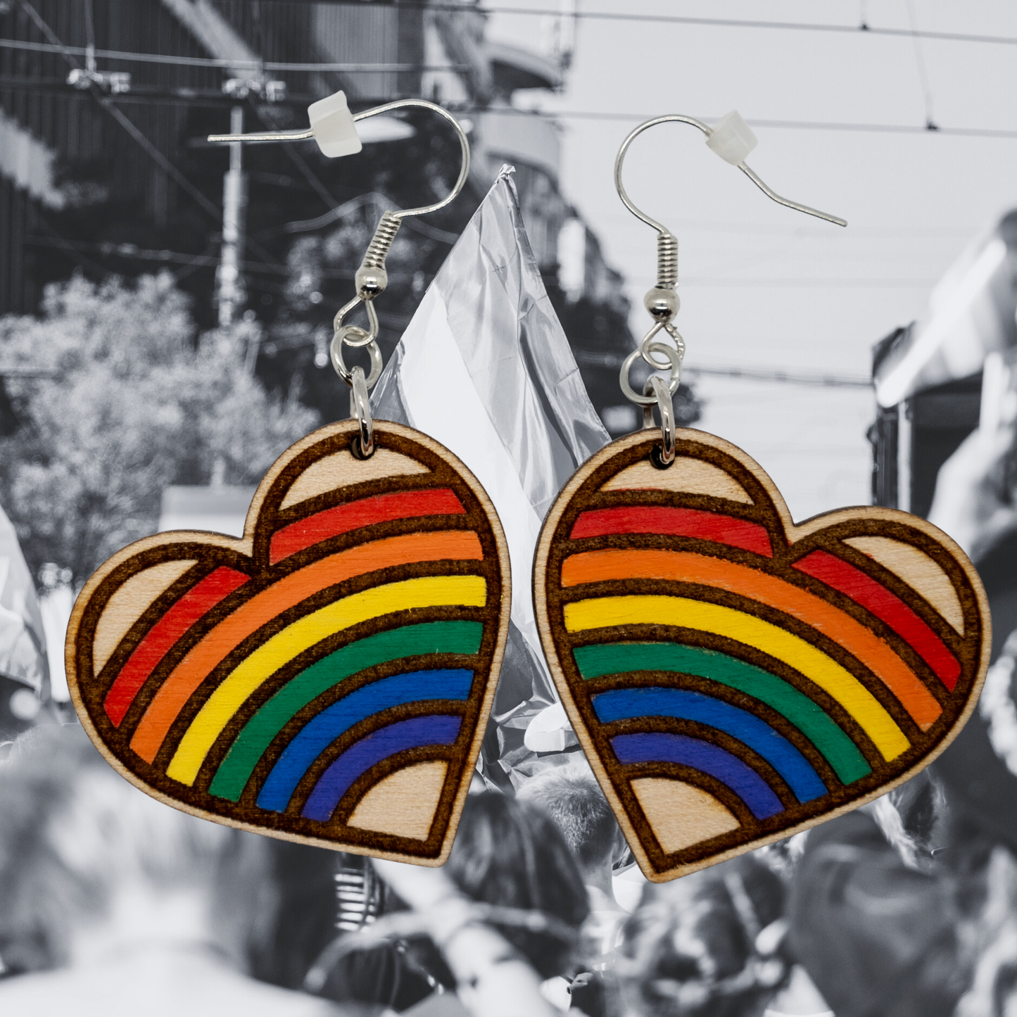 Rainbow Love Heart lightweight Pride earrings