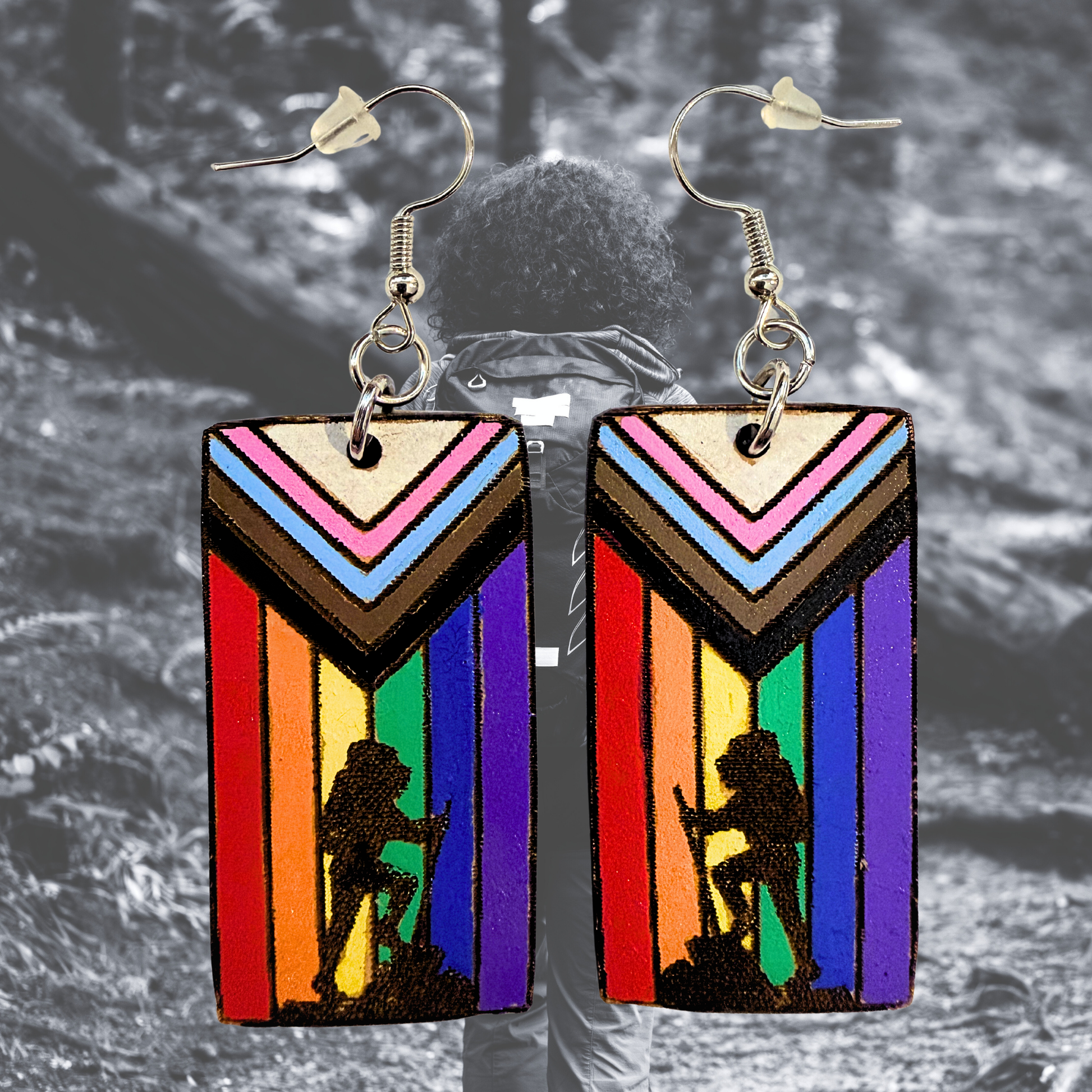 Rainbow Trail Hiker lightweight rectangle Pride earrings
